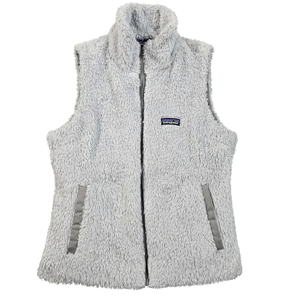 Patagonia Los Gatos Vest Womens Medium Gray Fuzzy Fleece Full Zip‎ Pockets Warm
